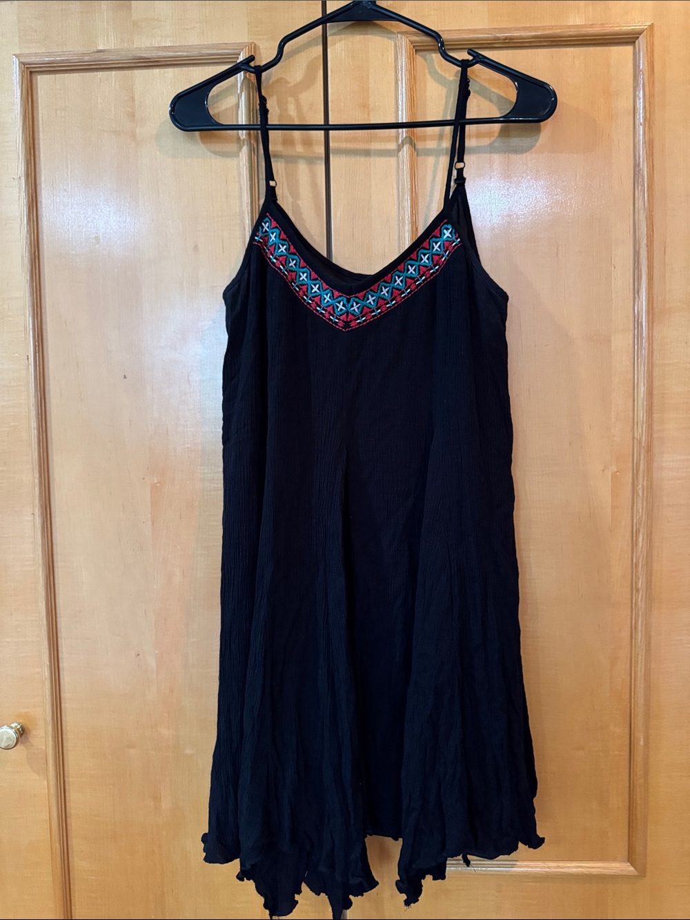 Black Embroidered V-Neck Spaghetti Strap Dress